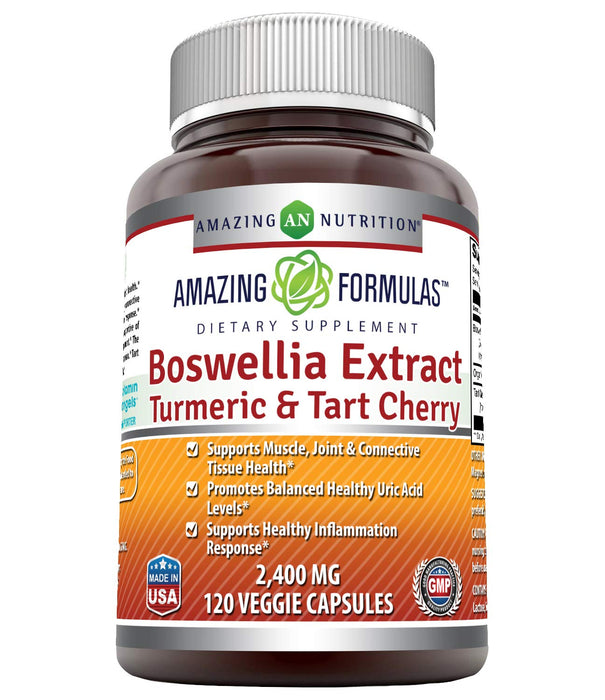 Amazing Formulas Boswellia Extract Turmeric and Tart Cherry 2400mg Veggie Capsules | Non-GMO | Gluten Free | Made in USA | Ideal for Vegetarians (120)