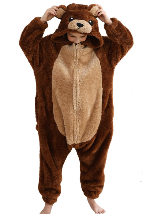 DELEY Unisex One Piece Animal Kids Brown Bear Onesie, Animal Pajamas Halloween Cosplay Costume for Women and Mens Parent-Child Sleepwear