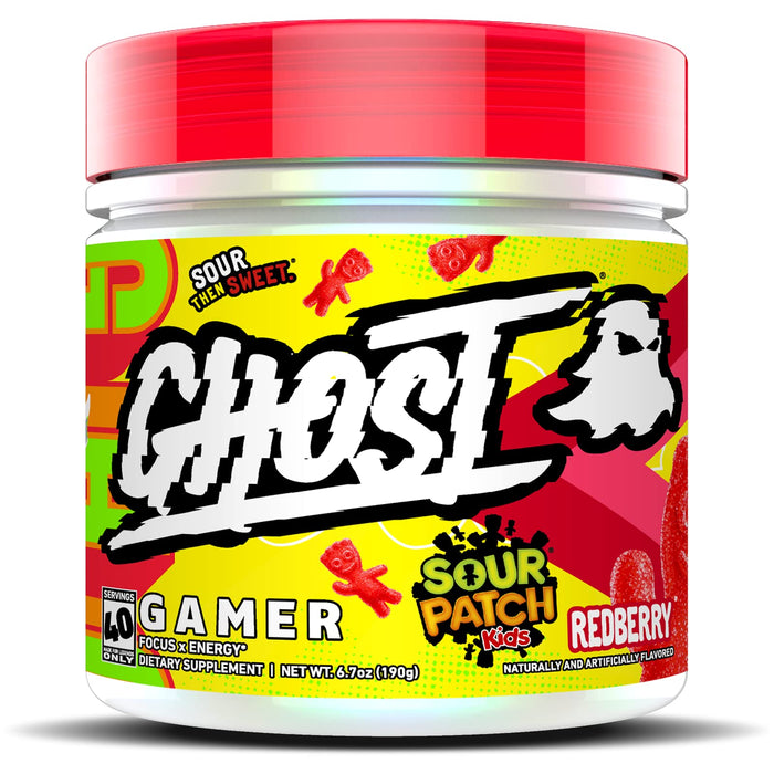 GHOST Gamer: Energy and Focus Support Formula - 40 Servings, Sour Patch Kids Redberry - Nootropics & Natural Caffeine for Attention, Accuracy & Reaction Time - Vegan, Gluten-Free