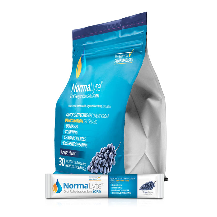 NormaLyte Oral Rehydration Salts Helps dietary management of POTS Syndrome symptoms- 1 Pouches -30 Sticks (Yields 500mL per Pack)-Grapes| Energy Supplements, Potassium Supplement, Dehydration Recovery
