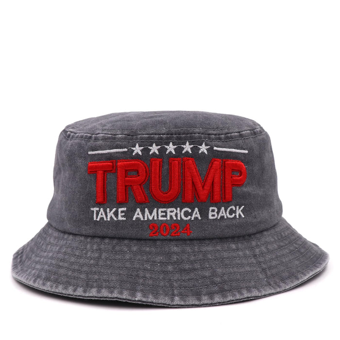 Trump Hat 2024 MAGA Hat Patriotic Bucket Hat for Men Women Donald Trump Take America Back Embroidery Trump Bucket Hat