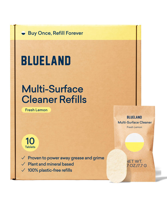 BLUELAND Multi-surface All Purpose Cleaner | Refill Tablet 10 Pack | Eco Friendly Product & Cleaning Supplies - Fresh Lemon Scent | Makes 10 x 24 Fl oz bottles (240 Fl oz total)