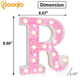 Pooqla LED Marquee Letter Lights, Light Up Pink Letters Glitter Alphabet Letter Sign Battery Powered for Night Light Birthday Party Wedding Girls Gifts Home Bar Christmas Decoration, Pink Letter R