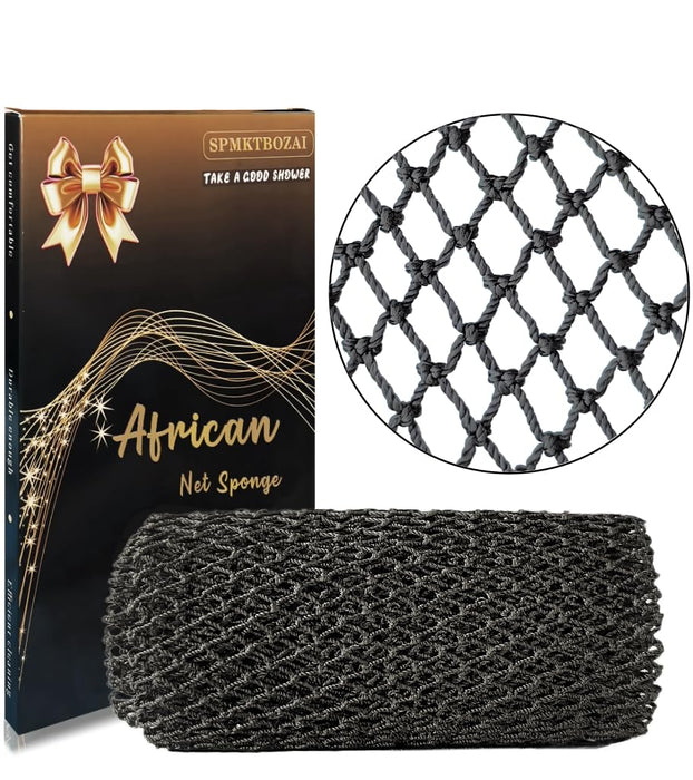 SPMKTBOZAI African Net Sponge Authentic, African Exfoliating Sponge Real African Net Black Owned, African Bath Sponge Back Scrubber, Body Exfoliator Shower Bath Accessories (Black)