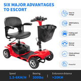 FERBAM 4 Wheel Mobility Scooter, Electric Power Mobile Wheelchair for Seniors Adult with Lights Collapsible and Compact Duty Travel Scooter w/Basket Extended Battery Red