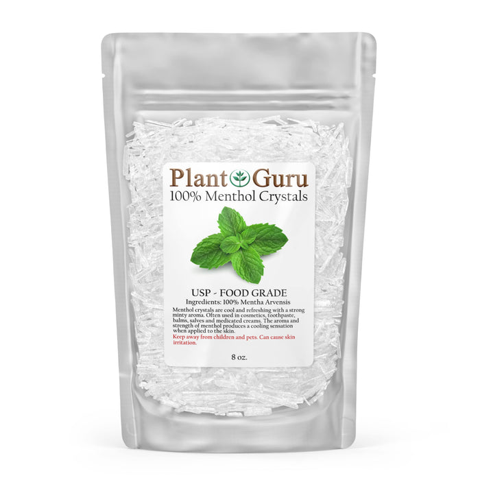 Menthol Crystals 8 oz. Mentha Arvensis 100% Pure Natural USP Food Grade - Great for Cosmetics, Salves, Balms, Creams and Soap Making.