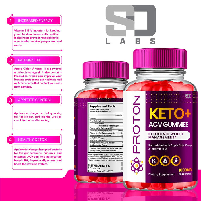 (2 Pack) Proton Protein Keto ACV Gummies Advanced Weight Loss 1000 MG, Proton Keto ACV Gummies Keto + ACV Apple Cider Vinegar Supplement Pure Proton Keto+ACV Vitamin B12 B6 Beet Root (120 Gummies)