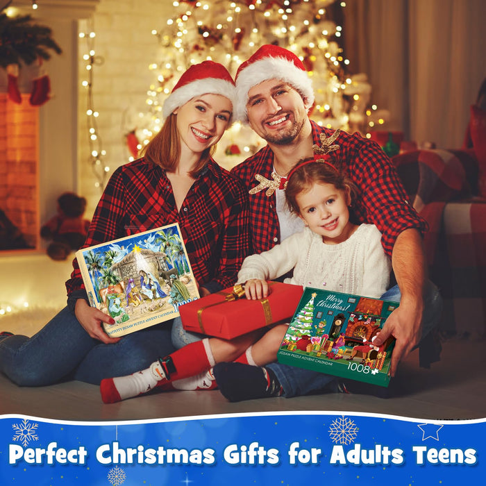 Nativity Puzzle Advent Calendar 2024 Adult,1008pcs Christmas Jigsaw Puzzle for Teens Men Women, 24 Day Christmas Countdown Calendars Xmas Suprise Gift for Family Friends