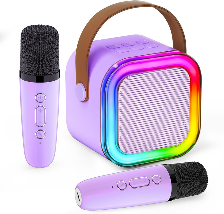 Mini Karaoke Machine for Kids, Christmas Birthday Gifts for Girls Toy 4, 5, 6, 7, 8, 9, 10, 12+, Portable Bluetooth Speaker with 2 Wireless Microphones, Karafun Premium Songs for All Ages(Purple)