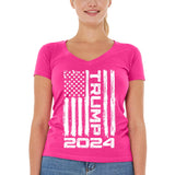 shop4ever Trump Flag 2024 Women's V-Neck T-Shirt X-Large Pink