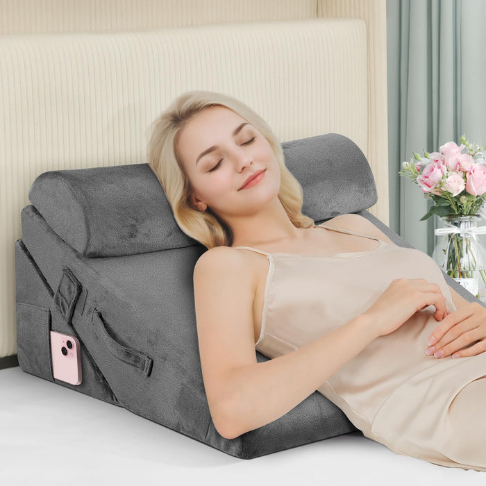 Domusensus Bed Wedge Pillow for Sleeping, 3Pcs Adjustable 9&12 Inch Fold Wedge Pillow for Sleeping,Back Pain Relief,Knee Support,Cooling Memory Foam Pillows for Acid Reflux,Snoring,Dark Grey
