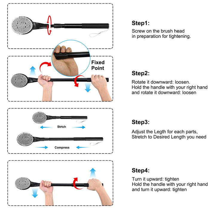 Back Scrubber Anti Slip for Shower, 25.7” Telescopic Back Bath Brush for Shower, Back Scrubber, Exfoliation and Improved Skin Health for Elderly with Limited Arm Movement, Disabled