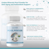 Linden Minerals Pearl Powder Supplement 500mg, 120 Capsules - Natural Source of Calcium & Amino Acids, Anti-Aging Antioxidants for Skin Care, Non-GMO