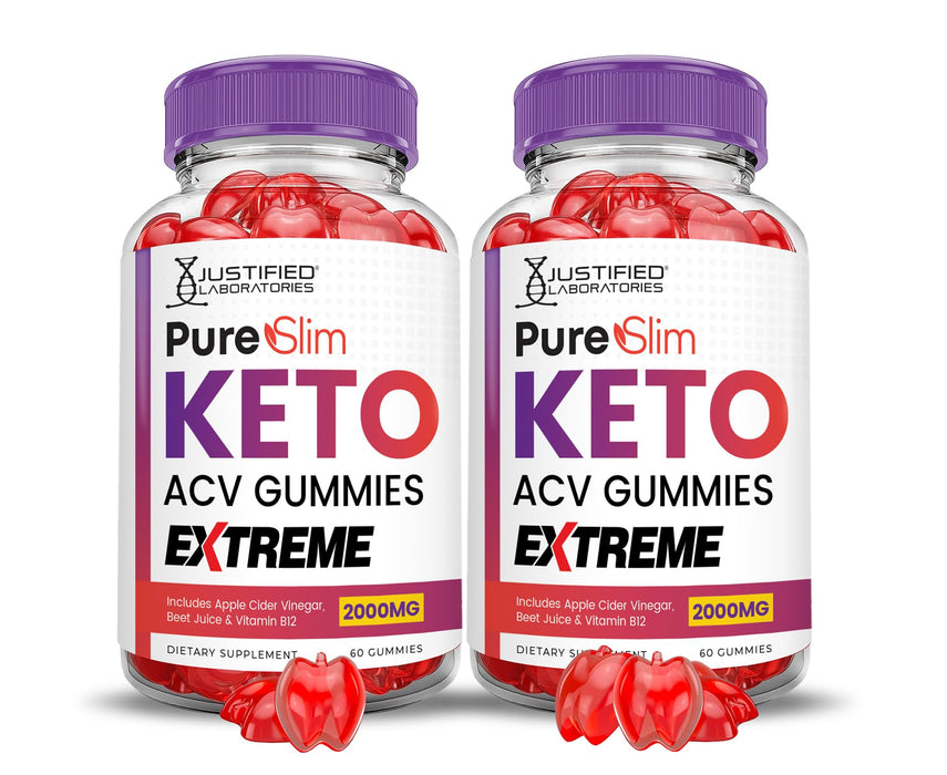 (2 Pack) Pure Slim Keto ACV Gummies Extreme 2000MG PureSlim Keto Gummies Advanced Formula Apple Cider Vinegar with Pomegranate Beet Juice Powder B12 Vegan Non GMO 120 Gummys