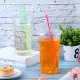 Nuogo 100 Set 32oz Clear Plastic Cups with Flat Lids and Straws, PET Plastic Cups with Lids Colored Straws Drinking Plastic Disposable Cup for Ice Cream Cold Drink Iced Coffee Tea Juice (Multicolor)