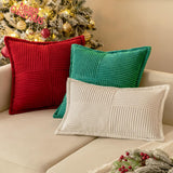 MIULEE Red Corduroy Pillow Covers with Splicing Set of 2 Super Soft Boho Striped Christmas Pillow Covers Broadside Decorative Textured Throw Pillows for Couch Cushion Livingroom 18x18 inch