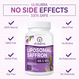 Liposomal Saffron Supplements 88.5 mg, Maximum Absorption, 100% Pure Saffron Extract Capsules for Mood, Energy, Vision & Focus - 60 Vegan Capsules