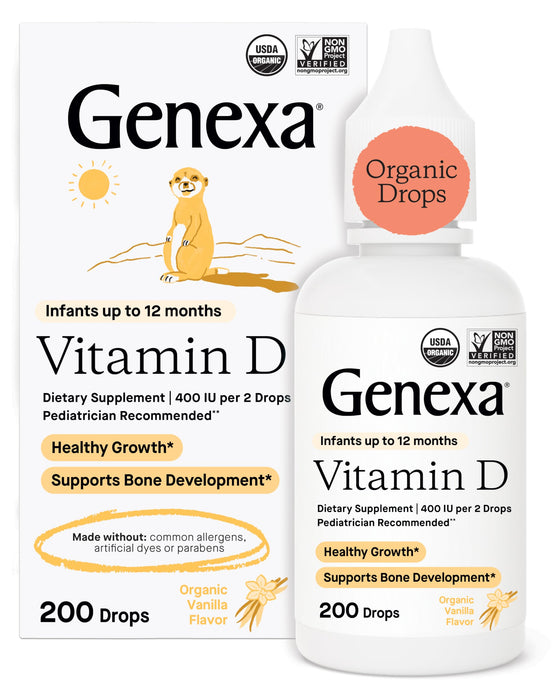 Genexa Infants Vitamin D Liquid Drops for Newborn, Baby & Toddler | Bone Development | Delicious Organic Vanilla Flavor | Certified Organic, Gluten Free, & Non-GMO | 270 Servings (3 Pack)