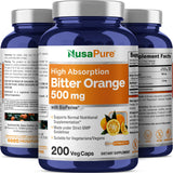 NusaPure Bitter Orange 500mg 200 Veggie Caps (Vegetarian, Non-GMO, Gluten Free) Bioperine