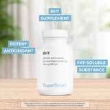 Supersmart - BHT 300 mg Per Day - Butylated Hydroxytoluene - Powerful Antioxidant & Immune Support - Anti Aging Supplement | Non-GMO & Gluten Free - 90 Vegetarian Capsules