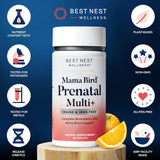 Best Nest Wellness Mama Bird Iron Free Prenatal Vitamins - No Iodine Pre Natal Multivitamin for Women, Vegan Prenatal Vitamins without Iron, Methylfolate (Folic Acid) Once Daily with Gift Bag, 30Ct