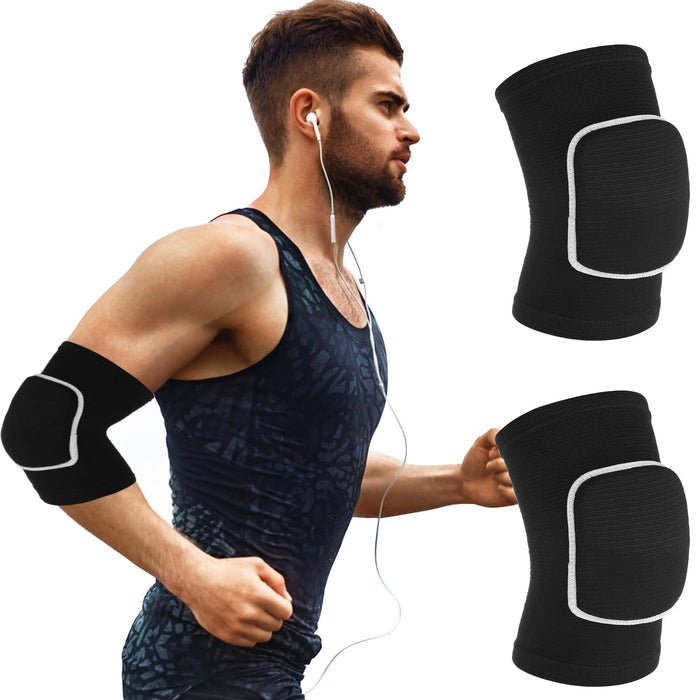 COMNICO Arm Brace Pads Elbow Protector Strap Pair, Breathable Anti-Collision Sponge Tendonitis Fitness Volleyball Basketball Tennis Golfers Knee Support Band for Kids Men Women Elderly(Black with white edges)