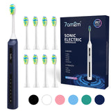 7AM2M Sonic Electric Toothbrush, High Power Rechargeable Toothbrushes, with 8 Brush Heads for Adults and Kids, 15 Adjustable Modes, Built-in 2-Minute Smart Timer, 4 Hours Fast Charge(Navy Blue)