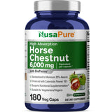 NusaPure Horse Chestnut 6000mg 180 Veggie Caps Non-GMO, Gluten Free Extract, Vegan, Extract 20:1, BioPerine, Calendula Flower