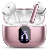 Wireless Earbuds Bluetooth 5.3 Headphones Bass Stereo Ear Buds with Noise Cancelling Mic LED Display in Ear Earphones IP7 Waterproof 36H Playtime for Laptop Pad Phones Sports Workout Rose Gold