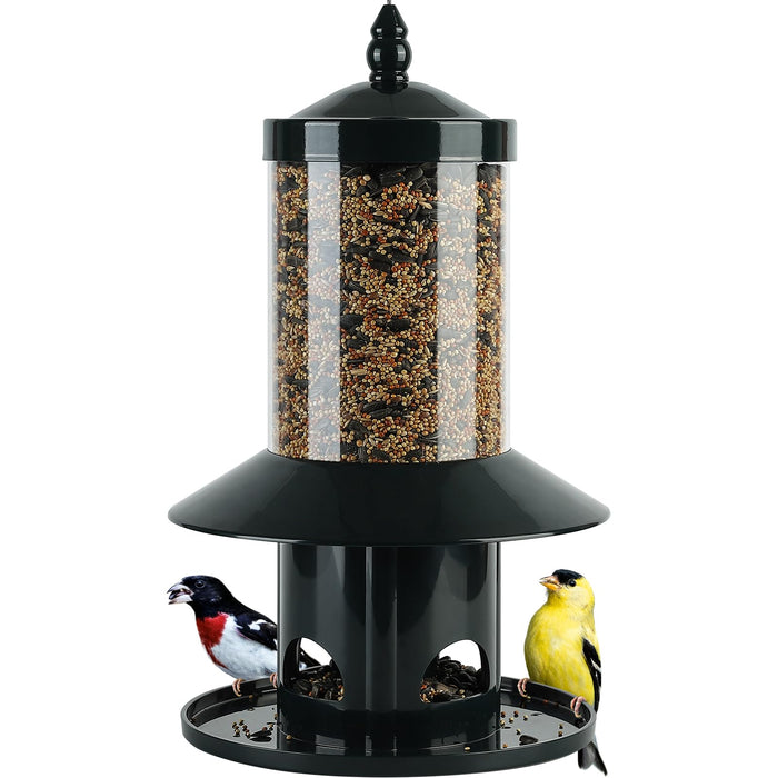 Squirrel Proof Bird Feeder - 360° Feeding Perch Tray for Outdoor Hanging Wild Bird Seeds, Dark Green.