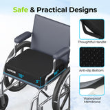 AUVON Cooling Gel Wheelchair Seat Cushion for Sciatica, Back, Pressure Sore and Ulcer Pain Relief, Breathable Memory Foam Chair Cushion with Waterproof Silk Fabric, Removable Strap, Anti-Slip Cover