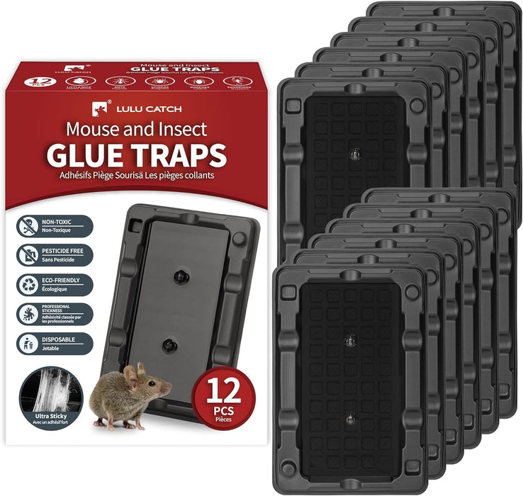 LULUCATCH Mouse & Insect Traps, Heavier Sticky Traps with Non-toxic (12 Pack)