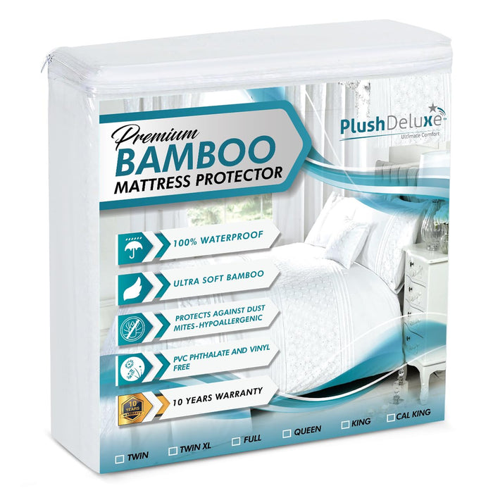 PlushDeluxe Bamboo Waterproof Mattress Protector, King Size, Ultra Soft