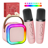 Kinglucky TOP Mini Karaoke Machine for Kids with 1 Year of Karaoke Premium (14M+ Songs), Portable Bluetooth Speaker with 2 Wireless Microphones, Birthday Christmas Toy Gifts for Girls 3-12 + (Pink)