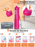 Cordless Water Flosser Teeth Cleaner, Dental Oral Irrigator Cleaning Cordless with Toothbrush, Tongue Scraper Travel Bag Waterproof 5 Jet Tips for Home Travel, (Rose Pink)