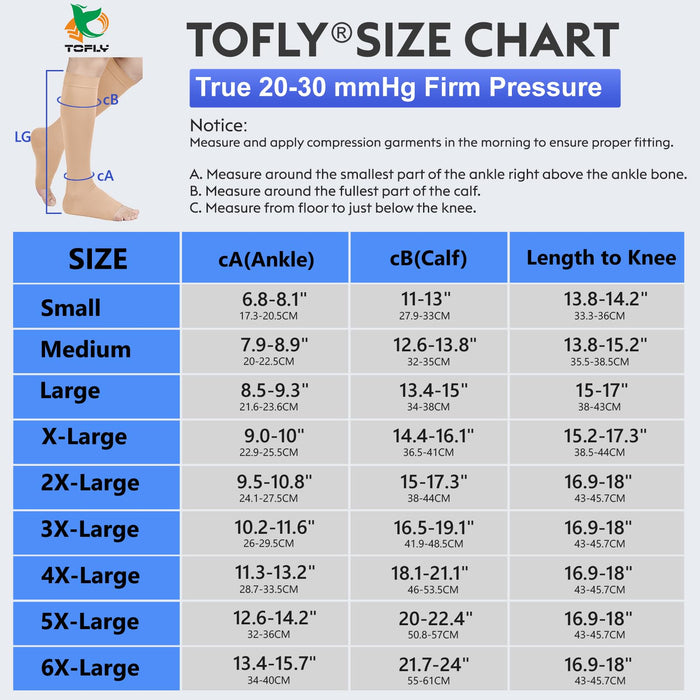 TOFLY® Compression Stockings (Pair), Graduated Compression 20-30mmHg, Opaque, Unisex, Open Toe Knee High Compression Socks for Varicose Veins, Edema, Shin Splints, Nursing, Travel, Navy Blue 3XL