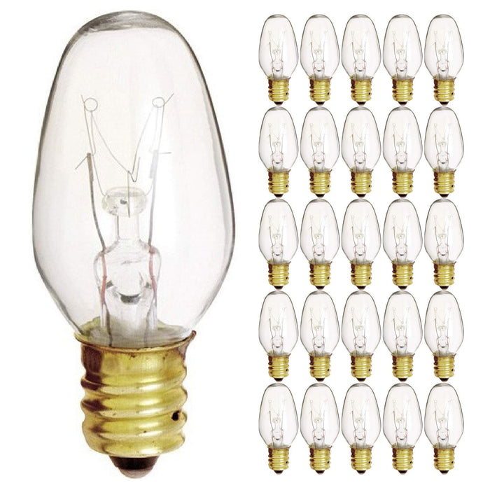 (25 Pack) 7 Watt 120V Candelabra Base Clear Night Light Bulb, 7C7