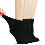 Hugh Ugoli Diabetic Socks for Women, Super Soft & Thin Rayon derived from Bamboo Ankle Socks, Wide & Loose, Non-Binding Top & Seamless Toe, 4 Pairs, Black, Shoe Size: 6-9