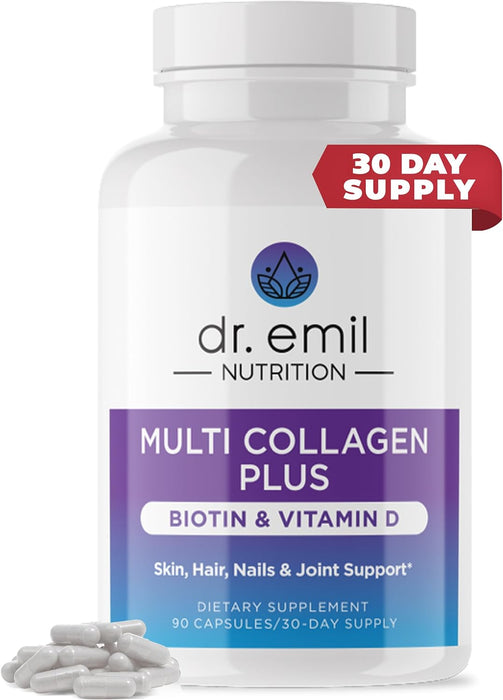 DR EMIL NUTRITION Multi Collagen Peptides Plus Biotin and Vitamin D - Biotin and Collagen Supplements for Hair Skin and Nails - Biotin Pills for Hair Growth