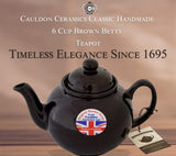 Cauldon Ceramics Classic Brown Betty Teapot | Hand Made 6 Cup Brown Betty Teapot | Made with Traditional Staffordshire Red Clay | Ceramic Teapot for Loose Leaf Tea or Teabags | 43 fl oz