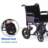 Medline Heavy Duty Transport Chair supports up to 500 lbs., Bariatric Transport Wheelchair, 22" x 18" seat, Blue Frame