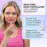 ZitSticka Cystic Acne for Women & Men w/ 30 Natural Caps w/Multivitamin Oil & Probiotic Powder - Skin Discipline All-in-One Supplements for Hormonal Acne, Skin Clarity & Tone - Dermatologist Tested