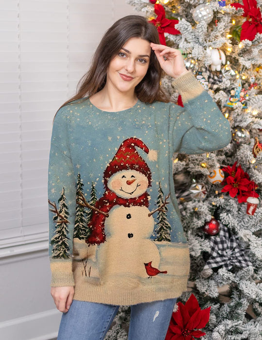 YESNO Ugly Christmas Sweater for Women Funny Snowman Graphic Printed Pullover Sweaters 2XL S01 CR121