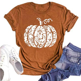 Womens Funny White Pumpkin Printed Shirts Halloween Shirt Short Sleeve Casual Graphic Tees Fall Brown T-Shirts Tops