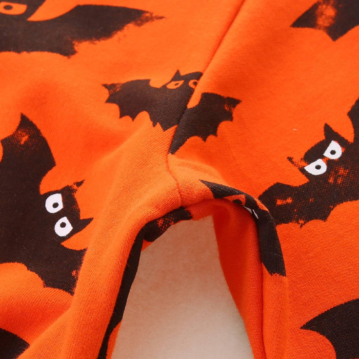 HILEELANG Toddler Boy Orange Sweatshirts Halloween Bat Printed Crewneck Long Sleeve Pullover Cotton Top Sweater Shirts 3T