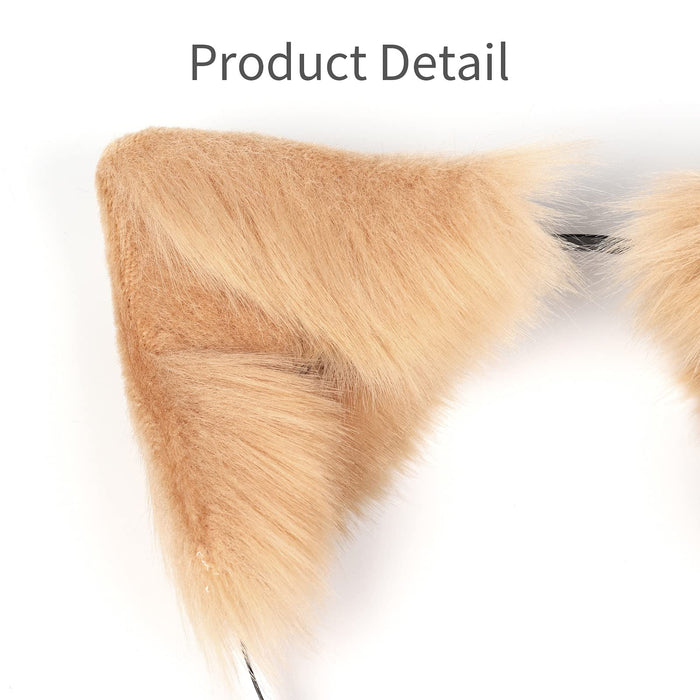 SMILETERNITY Handmade Fox Wolf Cat Ears Headwear Costume Accessories for Halloween Christmas Cosplay Party (Khaki)