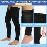 Zhanmai 2 Pairs Men's Thigh High Compression Stockings Footless 20-30 mmHg Compression Leg Sleeves Thigh High Graded Compression with Silicone Band for Men Sport Running Edema Swelling Black XL