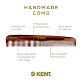 Kent 9T Tortoiseshell Fine Tooth and Wide Tooth Comb Detangler Hair Combs - Large Handmade and Saw-Cut Dressing Comb - Wet Hair Comb for Women and Durable Grooming Comb for Men Made in England