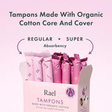 Rael Tampons, Compact Applicator Tampon Made with Organic Cotton - Tampons, Super Absorbency, BPA-Free, Chlorine Free, Leak Locker Technology (36 Count, Super)