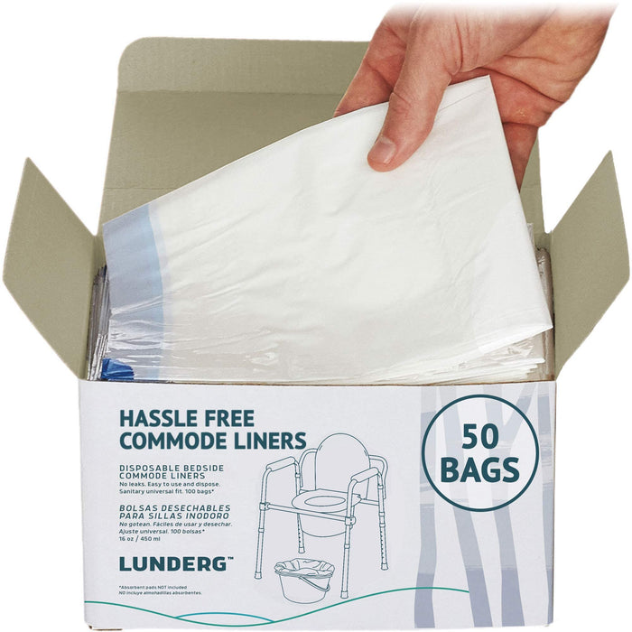 Lunderg Commode Liners - Value Pack 50 Count Universal Fit - Medical Grade Bedside Commode Liners Disposable for Adult Commode Chair, Portable Toilet Bags or Camping Toilet Bags